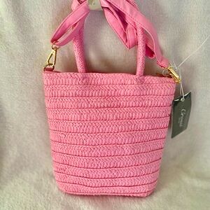 PINK Woven Double Handle + Crossbody Handbag - NWT